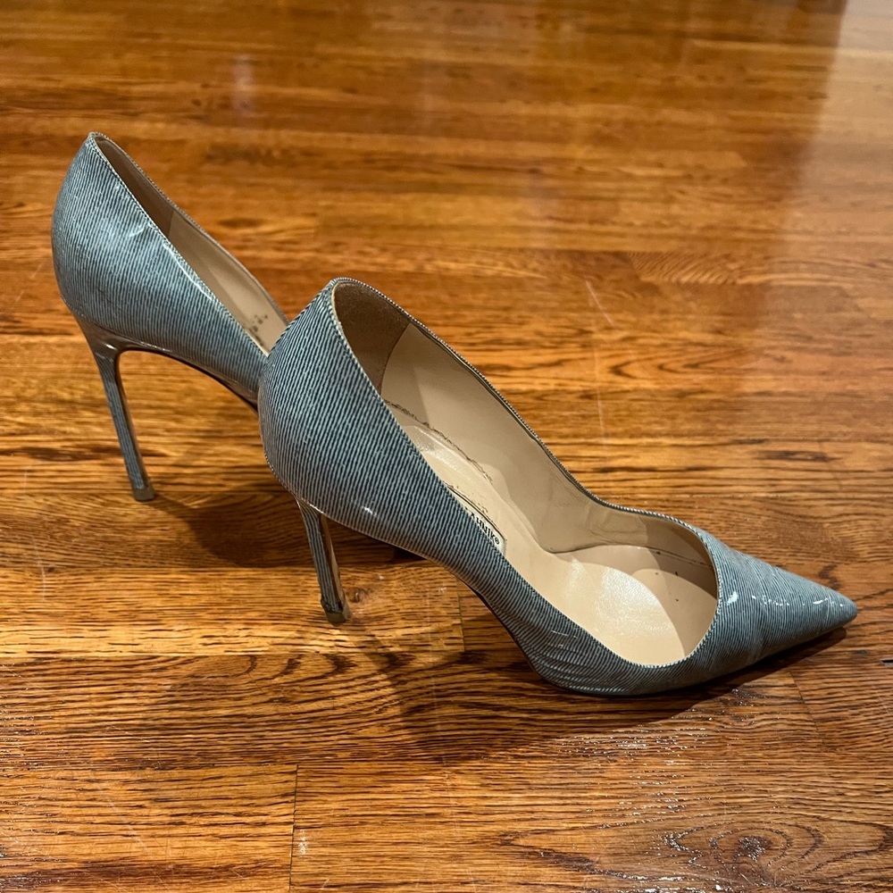 Manolo Blahnik Blue Patent Leather BB Pointed Toe Pumps Size 41.5 - Picture 3 of 5